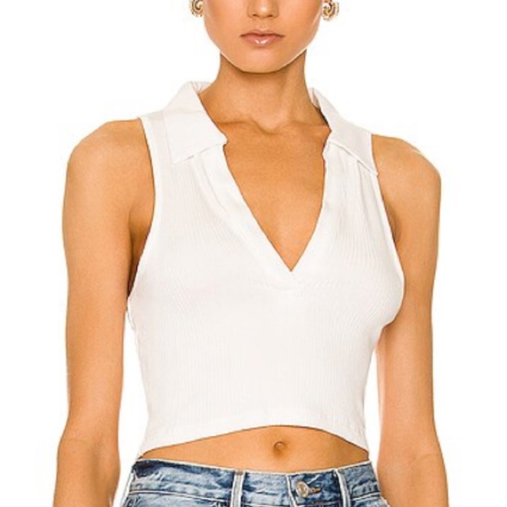 The Range Sleeveless Cropped Polo in Light Shell